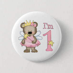 Badge Rond 5 Cm Princesse Bear 1er anniversaire
