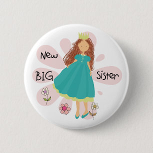 Badge Rond 5 Cm Princesse Big Soeur Cheveux Brown