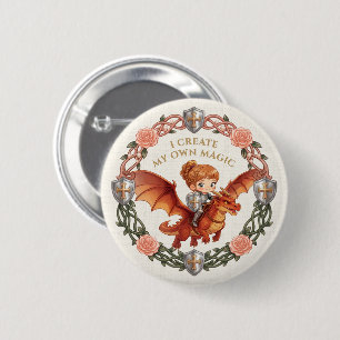 Badge Rond 5 Cm Princesse Chevalier Fantastique Dragon Esthétique