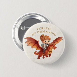 Badge Rond 5 Cm Princesse Chevalier Fantastique Dragon Esthétique