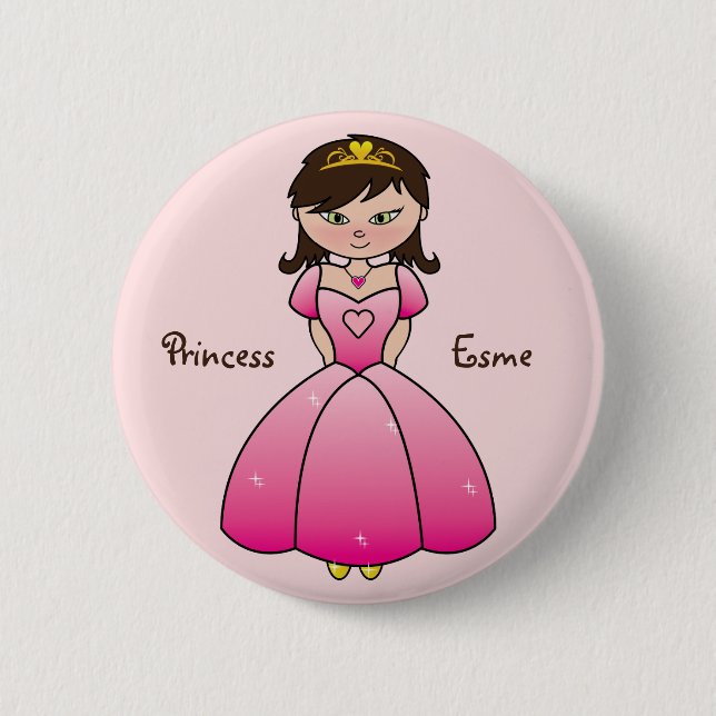 Badge Rond 5 Cm Princesse dans le bouton nommé rose (Devant)