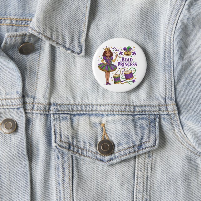 Badge Rond 5 Cm Princesse de Perles - Mardi Gras (En situation)
