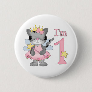 Badge Rond 5 Cm Princesse Kitty 1er anniversaire