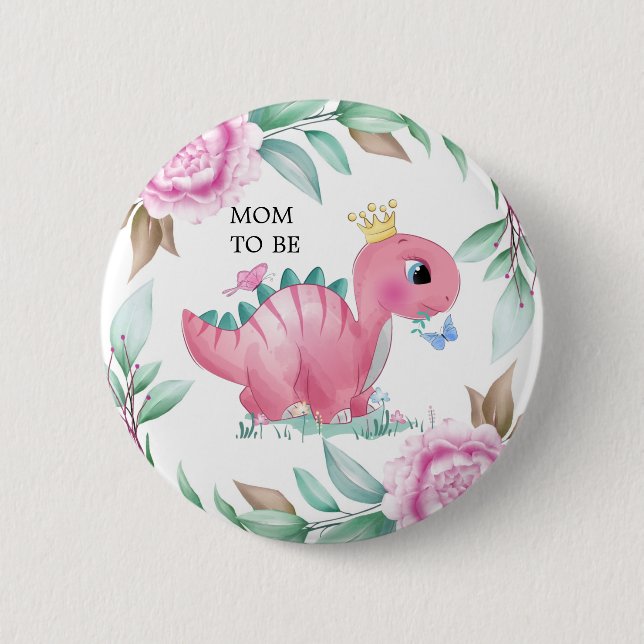 Badge Rond 5 Cm Princesse Pink Dinosaur Peony Maman À Être Baby sh (Devant)