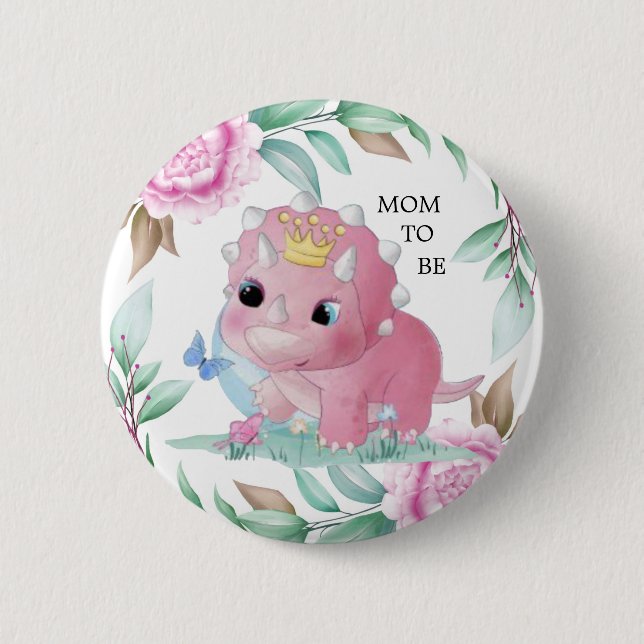 Badge Rond 5 Cm Princesse Pink Dinosaur Peony Maman À Être Baby sh (Devant)
