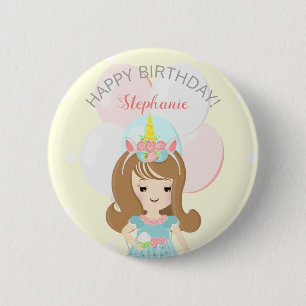 Badge Rond 5 Cm Princesse Unicorn