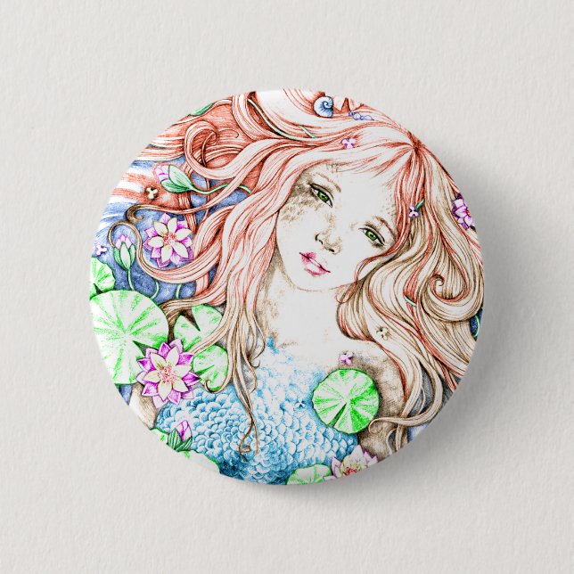 Badge Rond 5 Cm Princesse Watercolor de sirène (Devant)