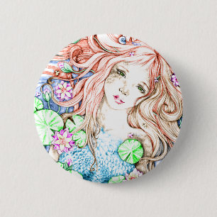 Badge Rond 5 Cm Princesse Watercolor de sirène