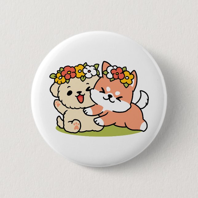 Badge Rond 5 Cm Printemps dans la laideur - Illustration de chien  (Devant)