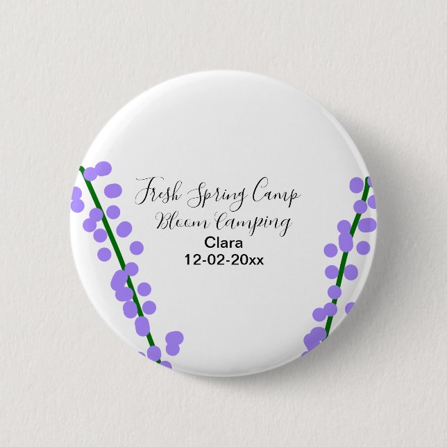 Badge Rond 5 Cm Printemps frais camping fleurs de lavande nom date (Devant)