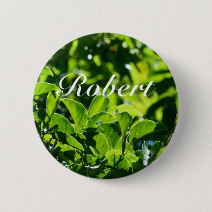 Badge Rond 5 Cm Printemps frais, été vert feuilles bouton nom