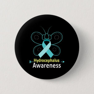 Badge Rond 5 Cm Prix d'hydrocéphalie du ruban bleu clair papillon