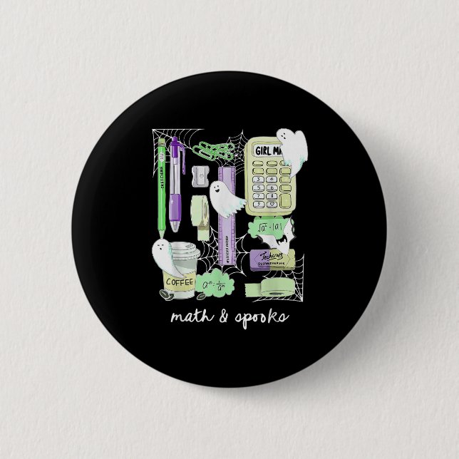 Badge Rond 5 Cm Prof de maths Halloween fantômes Trig ou traiter é (Devant)