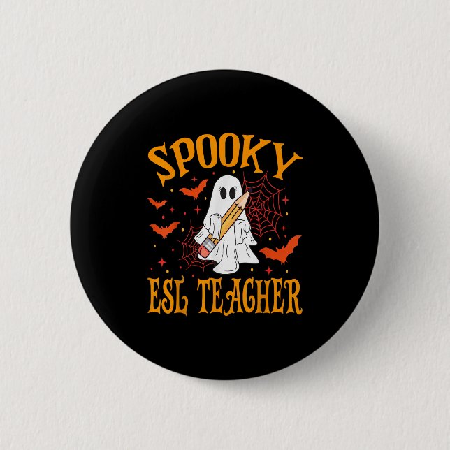 Badge Rond 5 Cm Prof fantôme drôle d'Halloween école Wo (Devant)