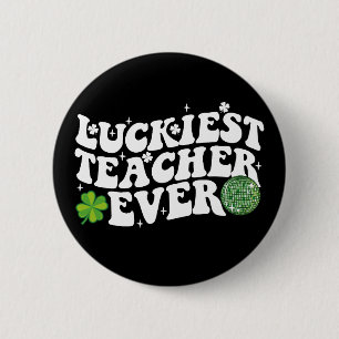 Badge Rond 5 Cm Prof le plus chanceux Disco Ball Shamrock Groovy