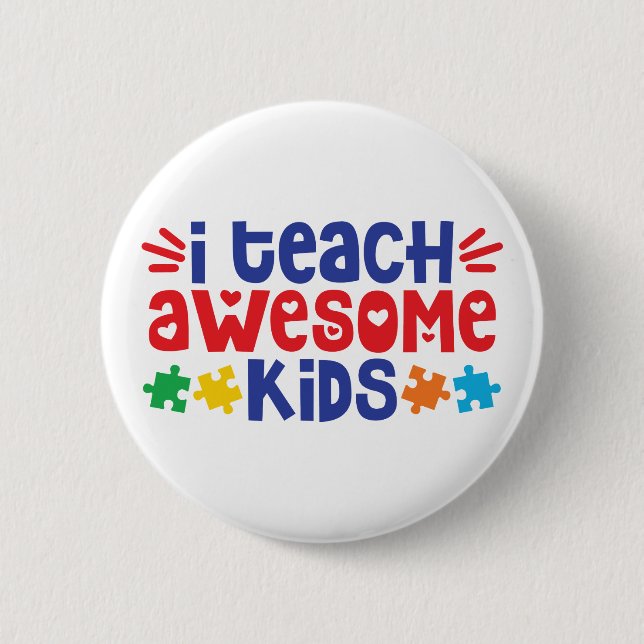 Badge Rond 5 Cm Professeur d'autisme | J'Apprends Aux Enfants Éton (Devant)