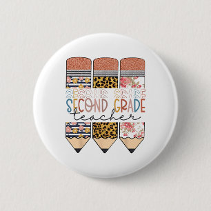 Badge Rond 5 Cm Professeur de deuxième année crayon léopard premie