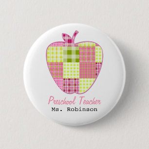 Badge Rond 5 Cm Professeur d'école maternelle d'Apple de plaid