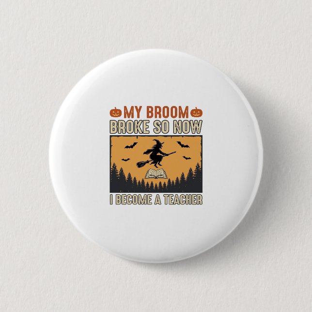 Badge Rond 5 Cm Professeur d'Halloween Balai Cassa Conception Vint (Devant)