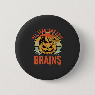 Badge Rond 5 Cm Professeur d'Halloween Cerveaux Citrouille Vintage