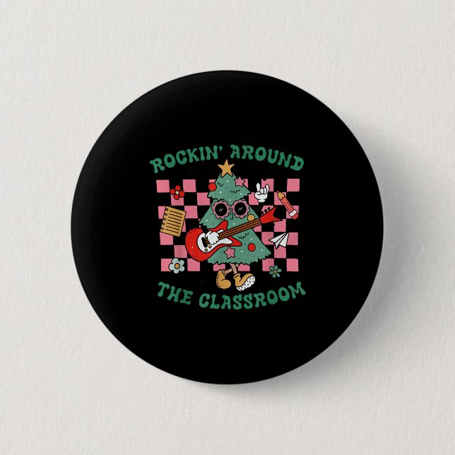Badge Rond 5 Cm Professeur Rétro Groovy Noël Rockin' Around The  (Devant)