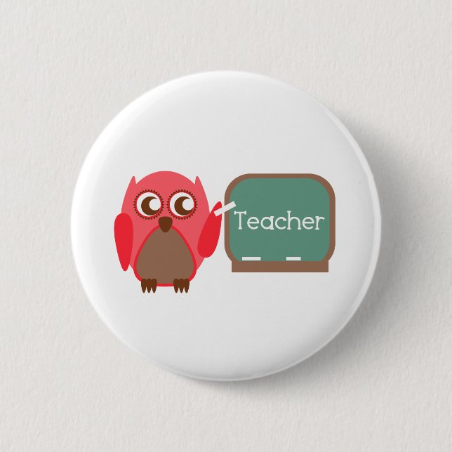 Badge Rond 5 Cm Professeur rouge de hibou au tableau (Devant)