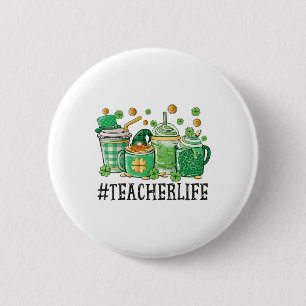 Badge Rond 5 Cm Professeur Saint-Patrick Café Amoureux Gnome Trèfl