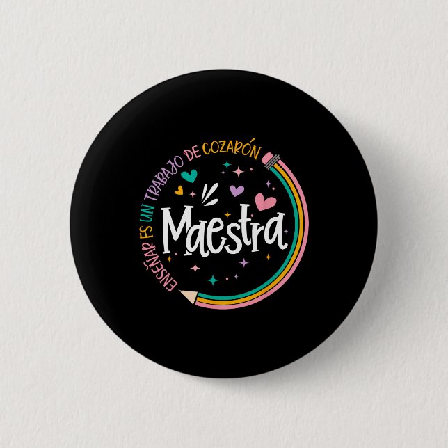 Badge Rond 5 Cm Professeure d'espagnol Maestra Retour à l'école Pr (Devant)