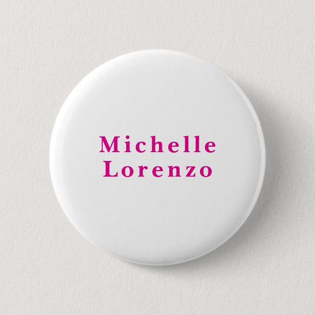 Badge Rond 5 Cm Professionnel Moderne Simple Nom Clair Rose & Blan (Devant)