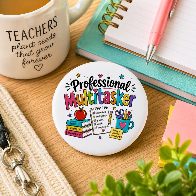 Badge Rond 5 Cm Professionnel multitâche enseignant  (Créateur téléchargé)