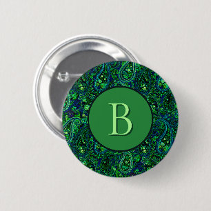 Badge Rond 5 Cm Profusion Paisley Vibrant Floral Bleu Vert
