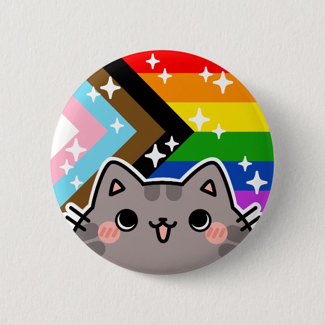 Badge Rond 5 Cm Progress LGBT Pride - Bouton Chat (Devant)