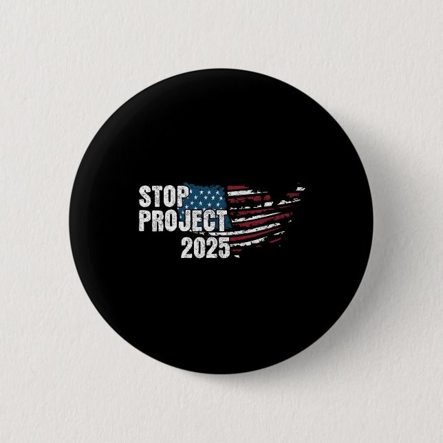 Badge Rond 5 Cm Projet 2025 contre Trump drapeau américain (Devant)