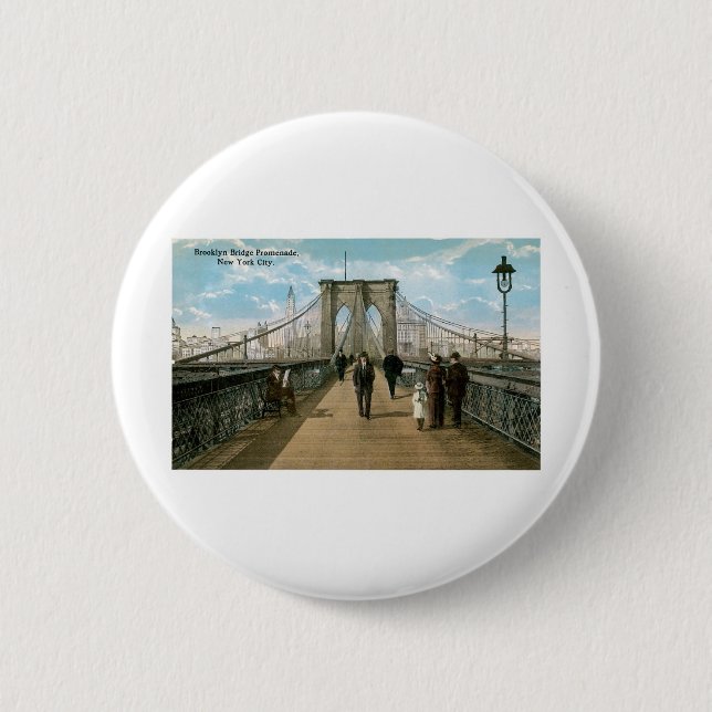 Badge Rond 5 Cm Promenade de pont de Brooklyn, New York City (Devant)