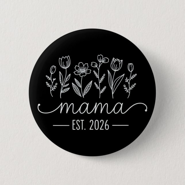 Badge Rond 5 Cm Promoted To Mama 2026 Pregnancy Floral New Mom  (Devant)