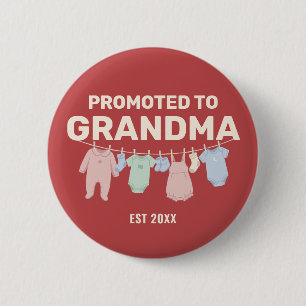 Badge Rond 5 Cm Promu pour grand-mère Fête de douche de bébé rouge