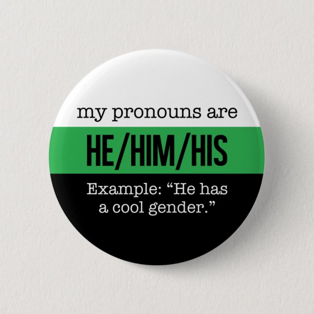 Badge Rond 5 Cm Pronoms de He/Him - drapeau de Neutrois (Devant)