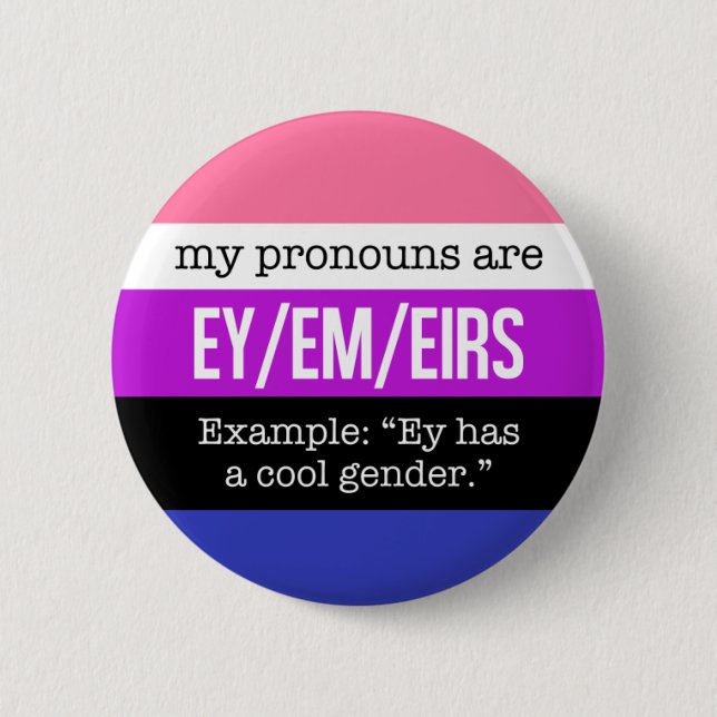Badge Rond 5 Cm Pronoms d'Ey/Em - drapeau de Genderfluid (Devant)