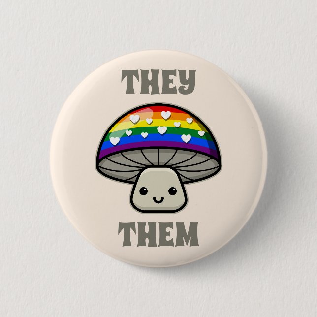Badge Rond 5 Cm Pronononounes personnalisés mignon champignon LGBT (Devant)