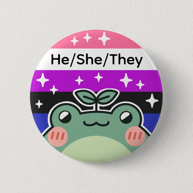 Badge Rond 5 Cm Pronoun Genderfluide Fierté personnalisable Grenou (Devant)