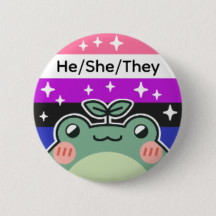 Badge Rond 5 Cm Pronoun Genderfluide Fierté personnalisable Grenou