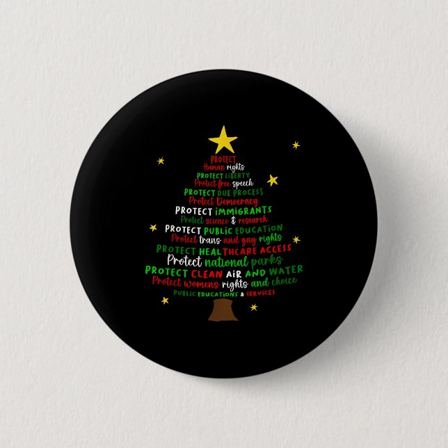 Badge Rond 5 Cm Protect Democracy Christmas Tree Feminist Social J (Devant)