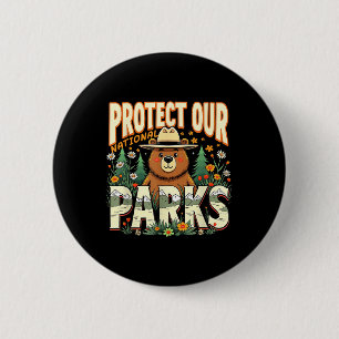 Badge Rond 5 Cm Protéger Nos Parcs Nationaux Joli Ranger Ours Wild