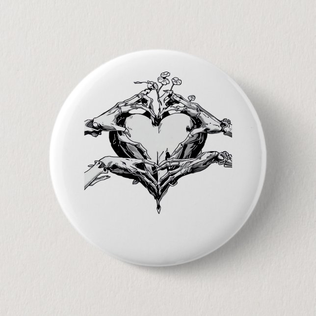 Badge Rond 5 Cm Protéger Un Coeur - Skeleton Coeur Main (Devant)