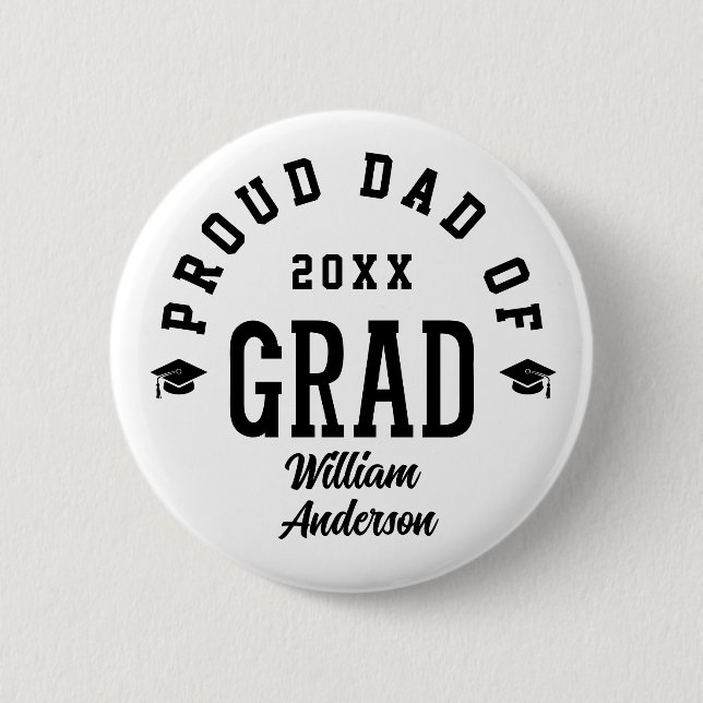 Badge Rond 5 Cm Proud Dad Grad Varsity Typography Graduation (Devant)