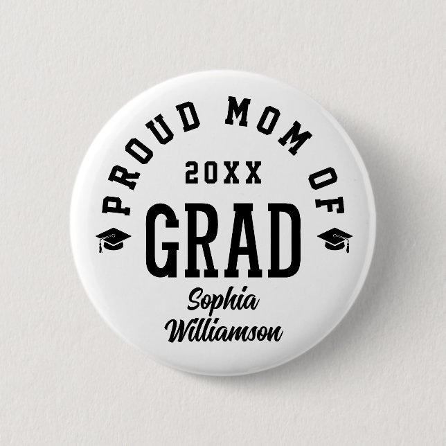 Badge Rond 5 Cm Proud Mom Grad Varsity Typography Graduation (Devant)