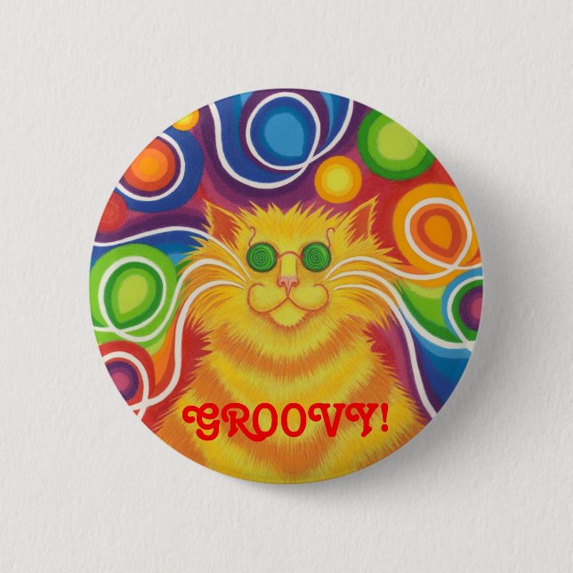 Badge Rond 5 Cm Psy-chat-delic "super !" insigne de bouton (Devant)