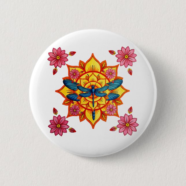 Badge Rond 5 Cm Psychedelic Sacred Geometry Mandala Insect Nature  (Devant)