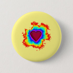 Badge Rond 5 Cm Psychédélique Aura double coeur