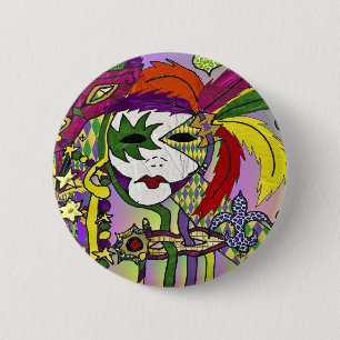 Badge Rond 5 Cm Psychédélique Mardi Gras Plumes Masques Cadeaux Vê